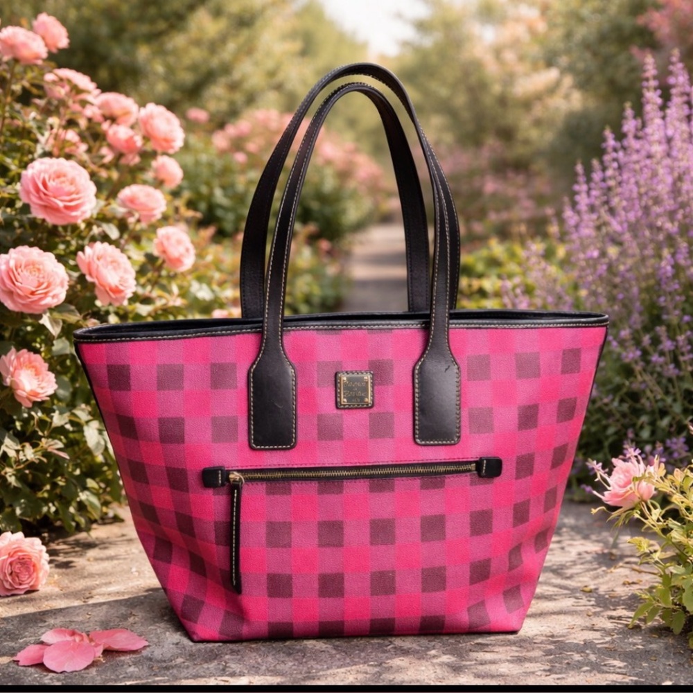 Dooney & Bourke Pink Gingham Buffalo Check Coated Cotton Tote Bag Shoulder Bag
